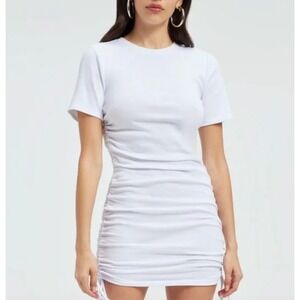 Good American White‎ T-Shirt Dress Ruched Bodycon Casual Short Sleeve, Size 7